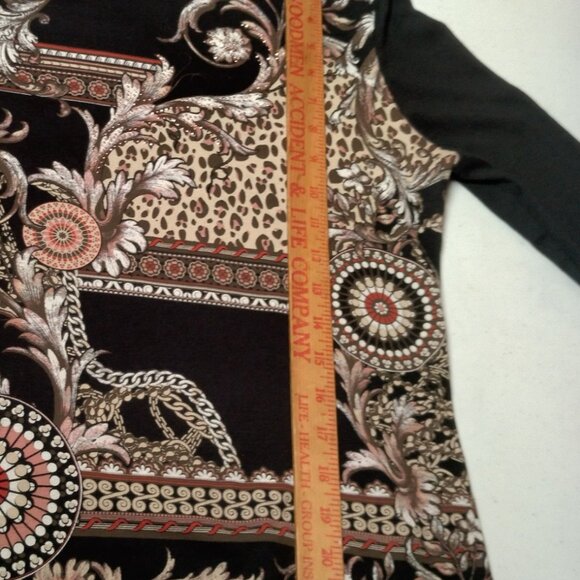 Vintage Y2K New Directions Petite Shirt PXL Black Cat Print Mandala Chain Bling - Picture 8 of 10